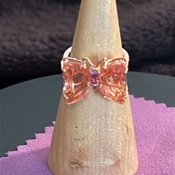 MORGANIQUE QUARTZ, ORISSA GARNET BUTTERFLY RING IN 18K VERMEIL RG/ SILVER 7 - Picture 5 of 17